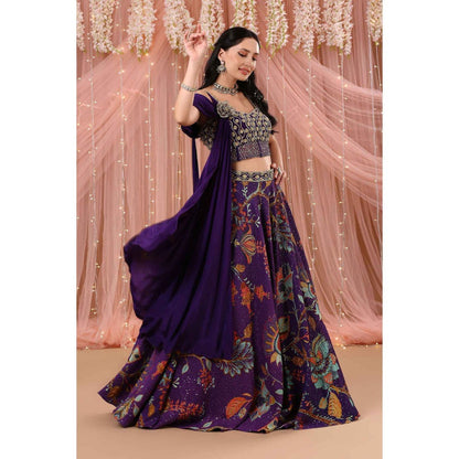 Aayushi Maniar Lehenga and Blouse with a Drape Purple (Set of 2)