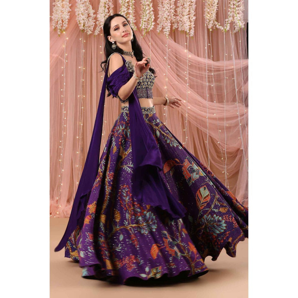 Aayushi Maniar Lehenga and Blouse with a Drape Purple (Set of 2)