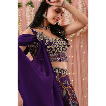 Aayushi Maniar Lehenga and Blouse with a Drape Purple (Set of 2)