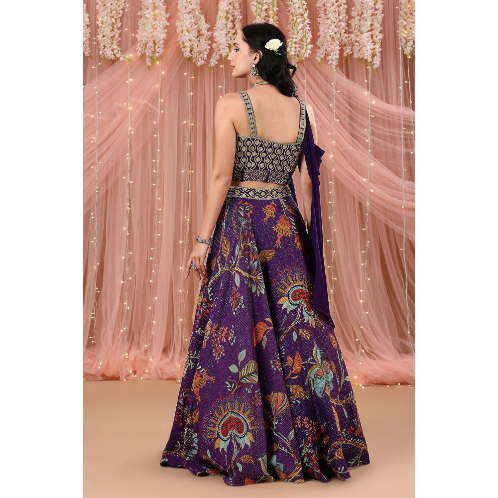 Aayushi Maniar Lehenga and Blouse with a Drape Purple (Set of 2)