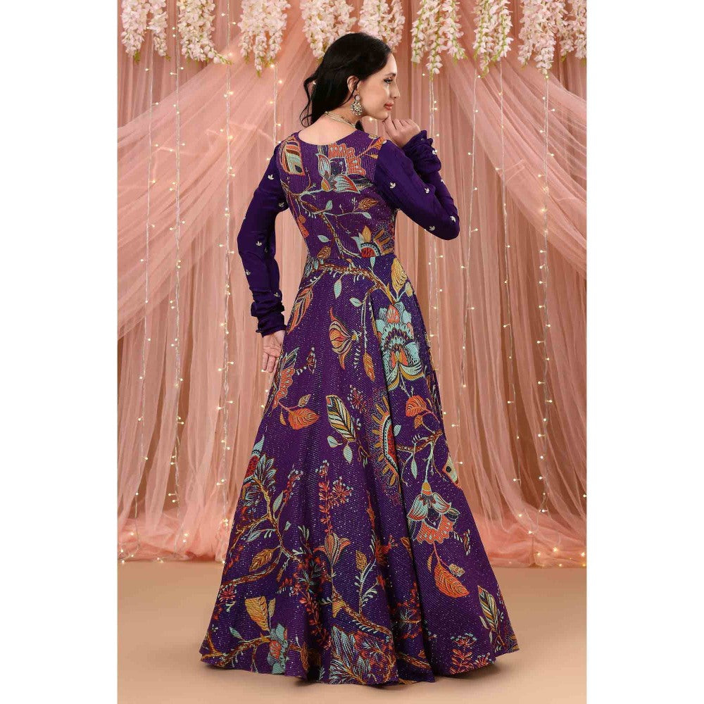 Aayushi Maniar Anarkali Kurta with Belt and Dupatta Purple (Set of 3)