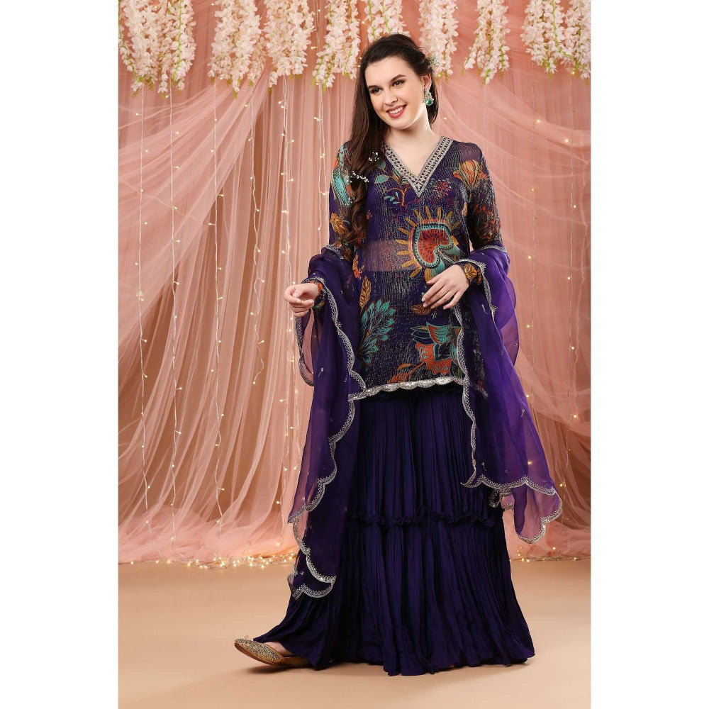 Aayushi Maniar Gharara with Tunic and Dupatta Purple (Set of 3)