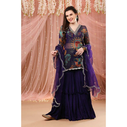 Aayushi Maniar Gharara with Tunic and Dupatta Purple (Set of 3)