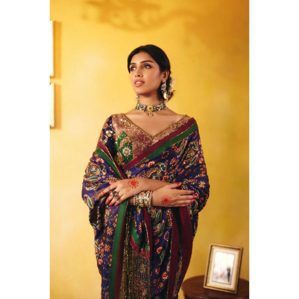 Aayushi Maniar Blue Indumat Saree with Stitched Blouse