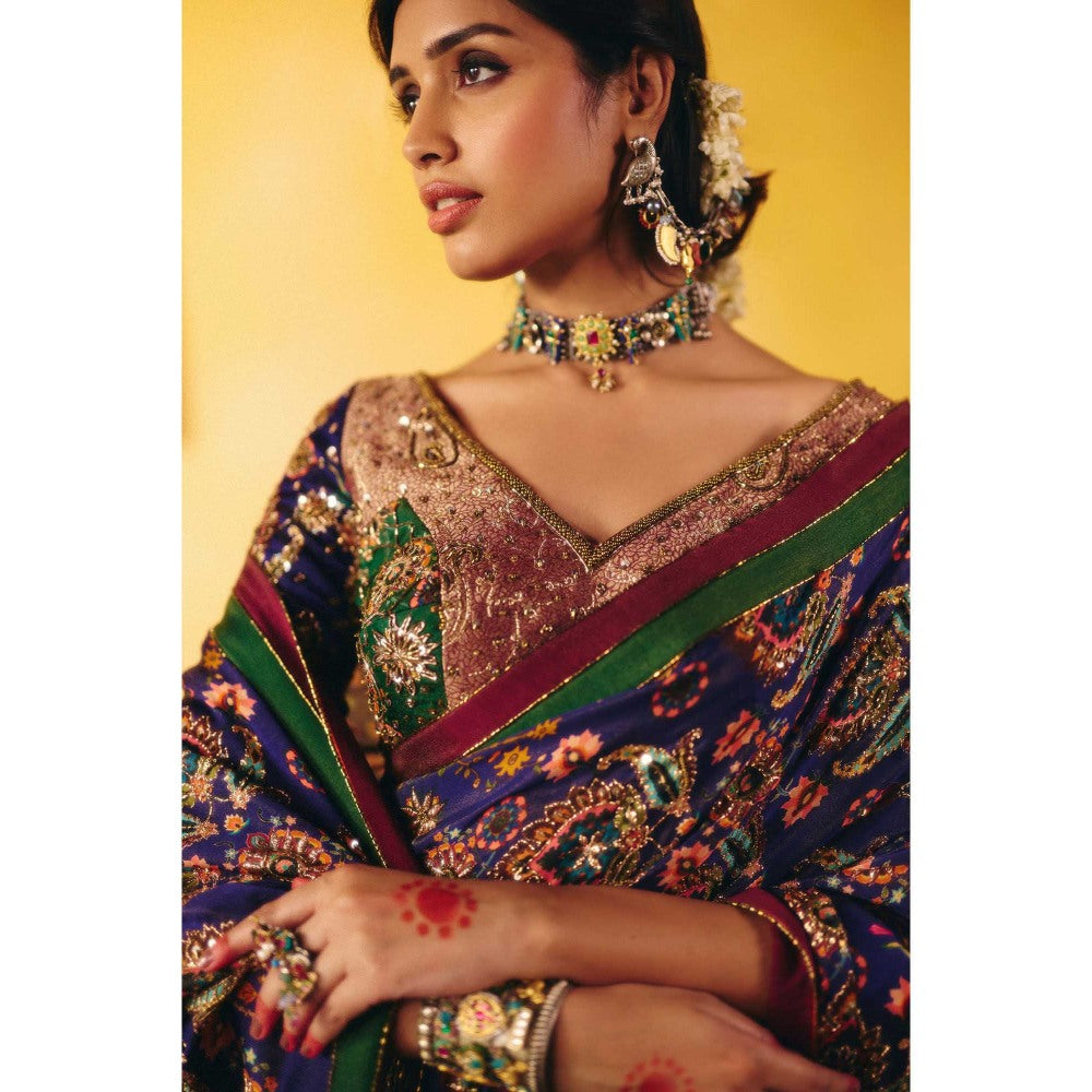 Aayushi Maniar Blue Indumat Saree with Stitched Blouse