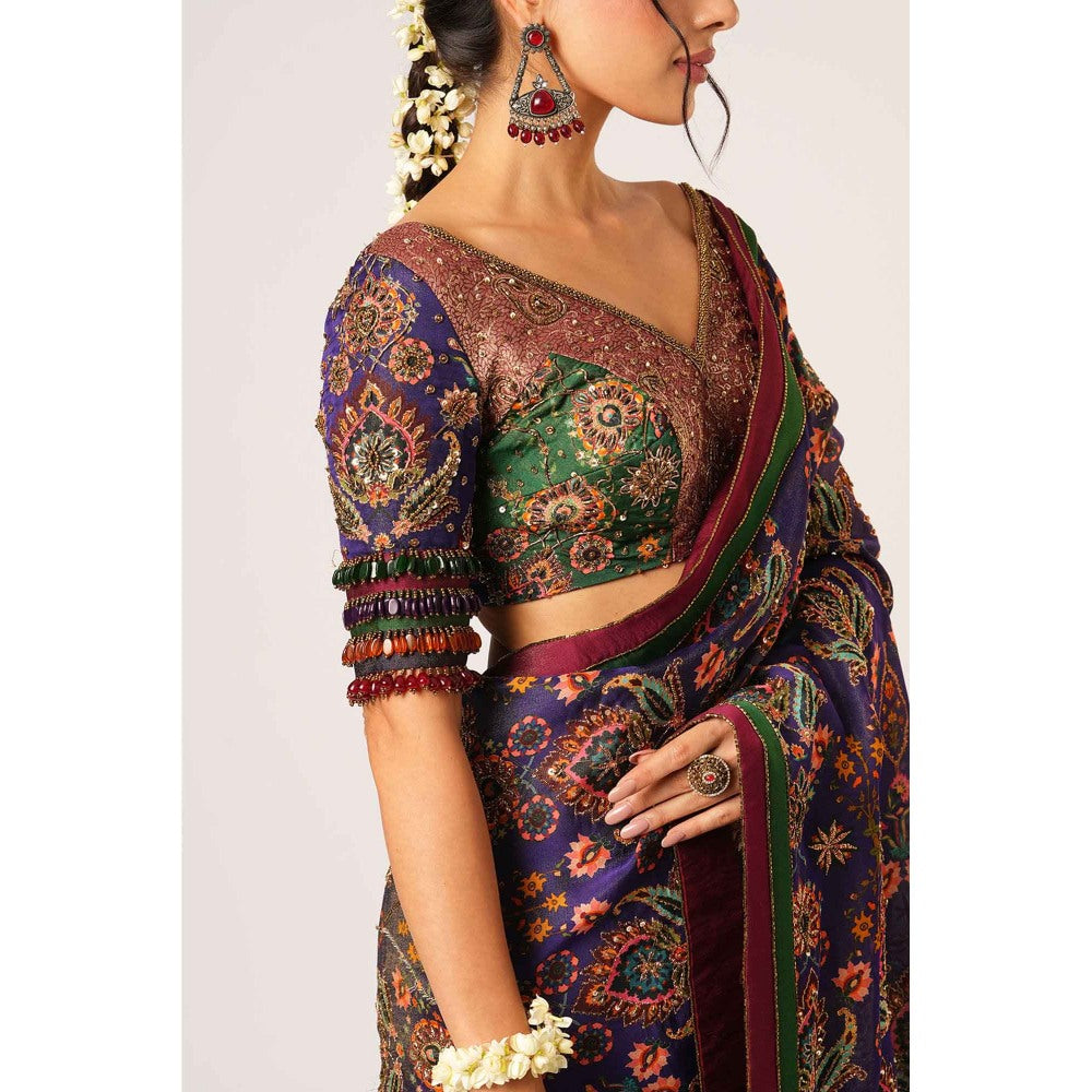 Aayushi Maniar Blue Indumat Saree with Stitched Blouse