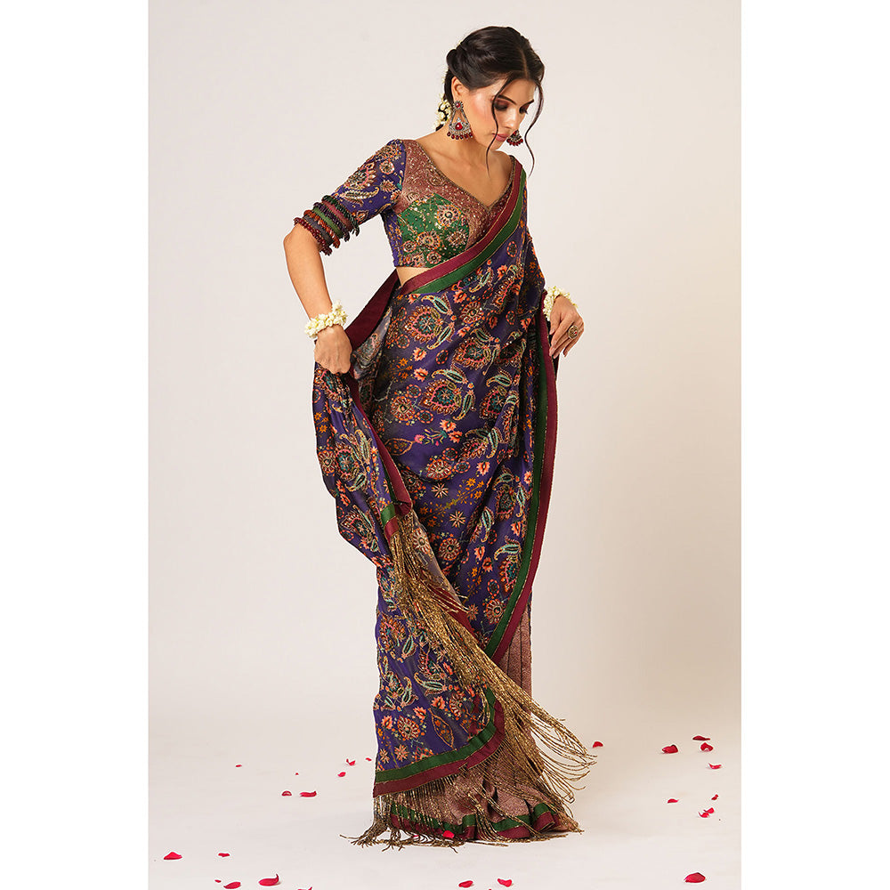Aayushi Maniar Blue Indumat Saree with Stitched Blouse