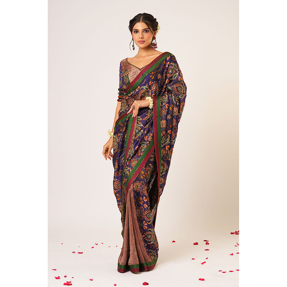 Aayushi Maniar Blue Indumat Saree with Stitched Blouse