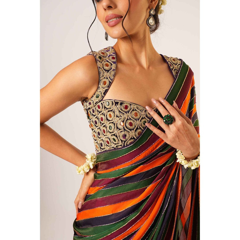 Aayushi Maniar Multi-Colour Apsara Saree with Stitched Blouse