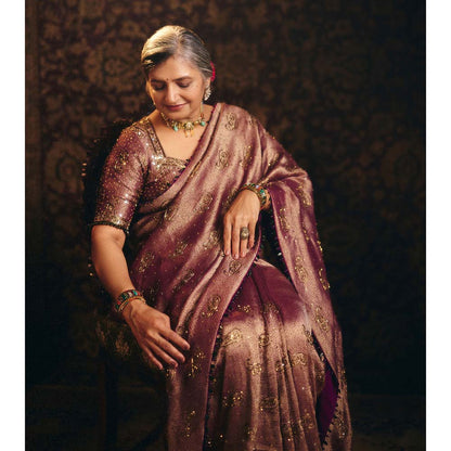 Aayushi Maniar Mauve Padmini Saree with Stitched Blouse