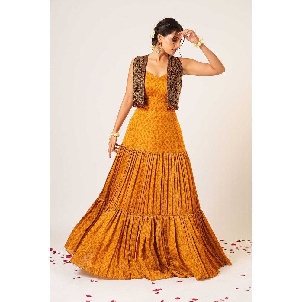 Aayushi Maniar Mustard Tarini Anarkali with Jacket (Set of 2)