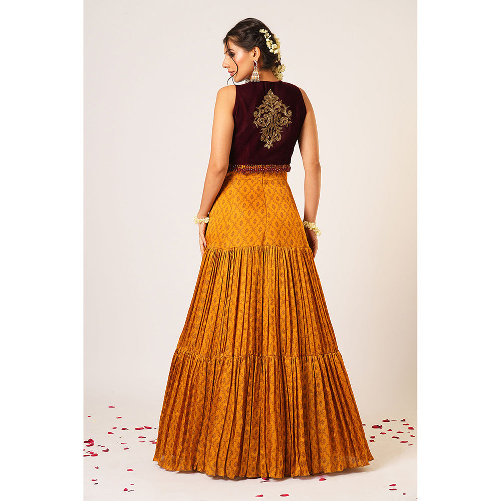 Aayushi Maniar Mustard Tarini Anarkali with Jacket (Set of 2)