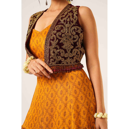 Aayushi Maniar Mustard Tarini Anarkali with Jacket (Set of 2)