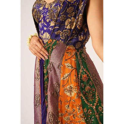 Aayushi Maniar Blue Arundhati Kalidar Jacket with Corset Top and Sharara (Set of 3)