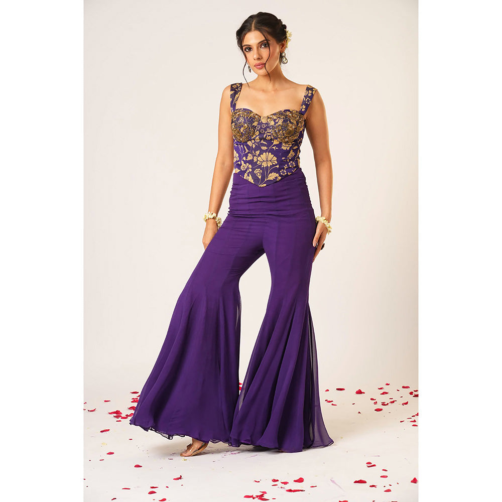 Aayushi Maniar Blue Arundhati Corset Top with Sharara (Set of 2)