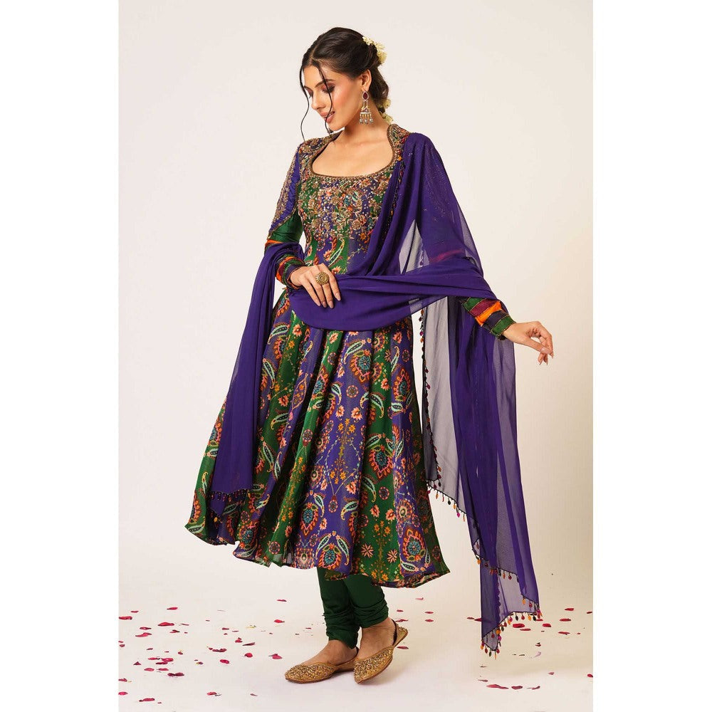 Aayushi Maniar Blue Tara Anarkali with Churidar and Dupatta (Set of 3)