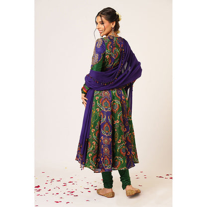 Aayushi Maniar Blue Tara Anarkali with Churidar and Dupatta (Set of 3)