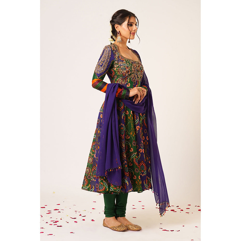 Aayushi Maniar Blue Tara Anarkali with Churidar and Dupatta (Set of 3)