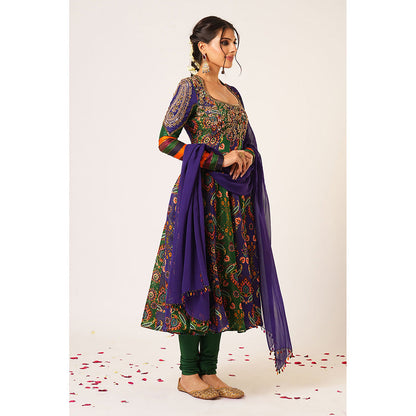 Aayushi Maniar Blue Tara Anarkali with Churidar and Dupatta (Set of 3)