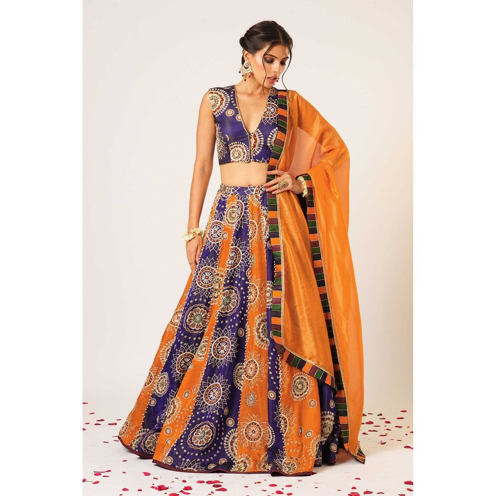 Aayushi Maniar Multi-Colour Gola Kari Lehenga with Blouse and Dupatta (Set of 3)