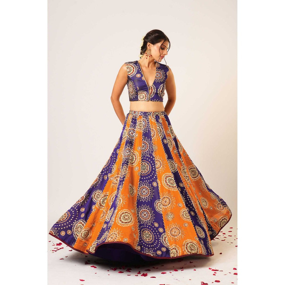 Aayushi Maniar Multi-Colour Gola Kari Lehenga with Blouse and Dupatta (Set of 3)