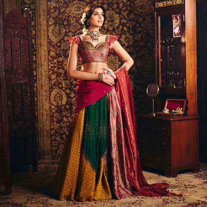 Aayushi Maniar Multi-Colour Panchali Lehenga with Blouse and Dupatta (Set of 3)