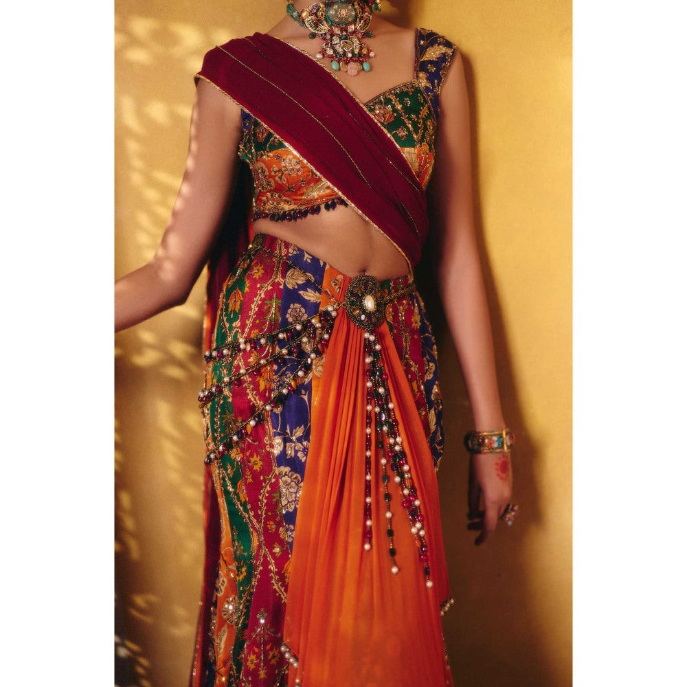 Aayushi Maniar Multi-Colour Amrapali Lehenga with Blouse, Dupatta and Belt (Set of 4)