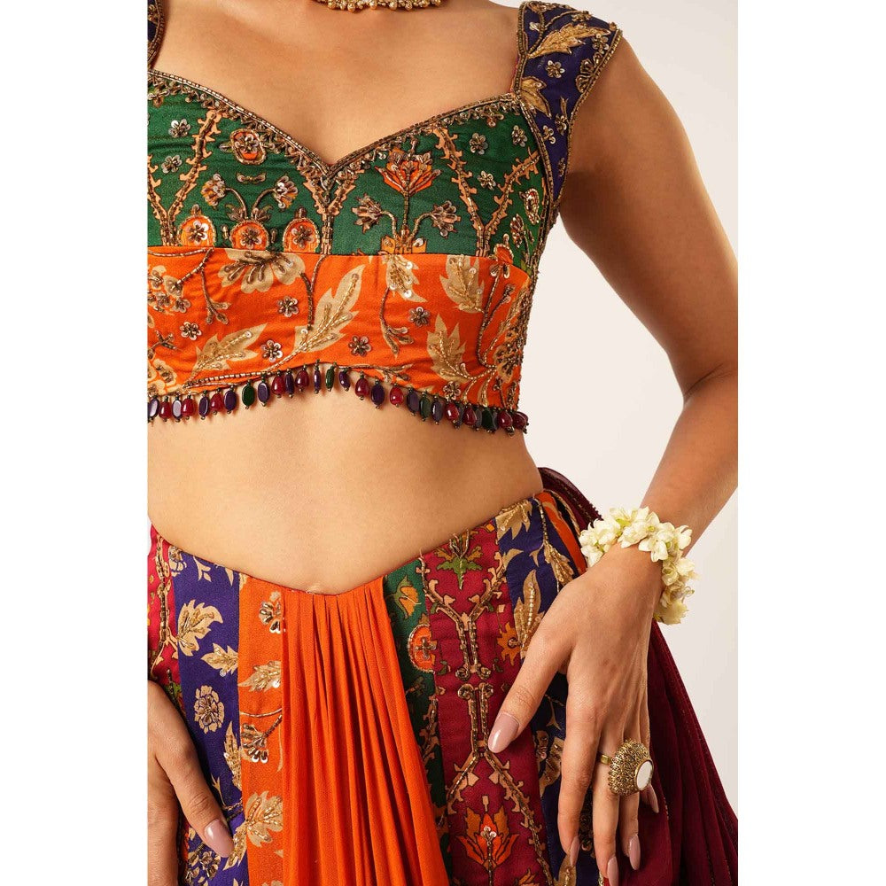 Aayushi Maniar Multi-Colour Amrapali Lehenga with Blouse, Dupatta and Belt (Set of 4)