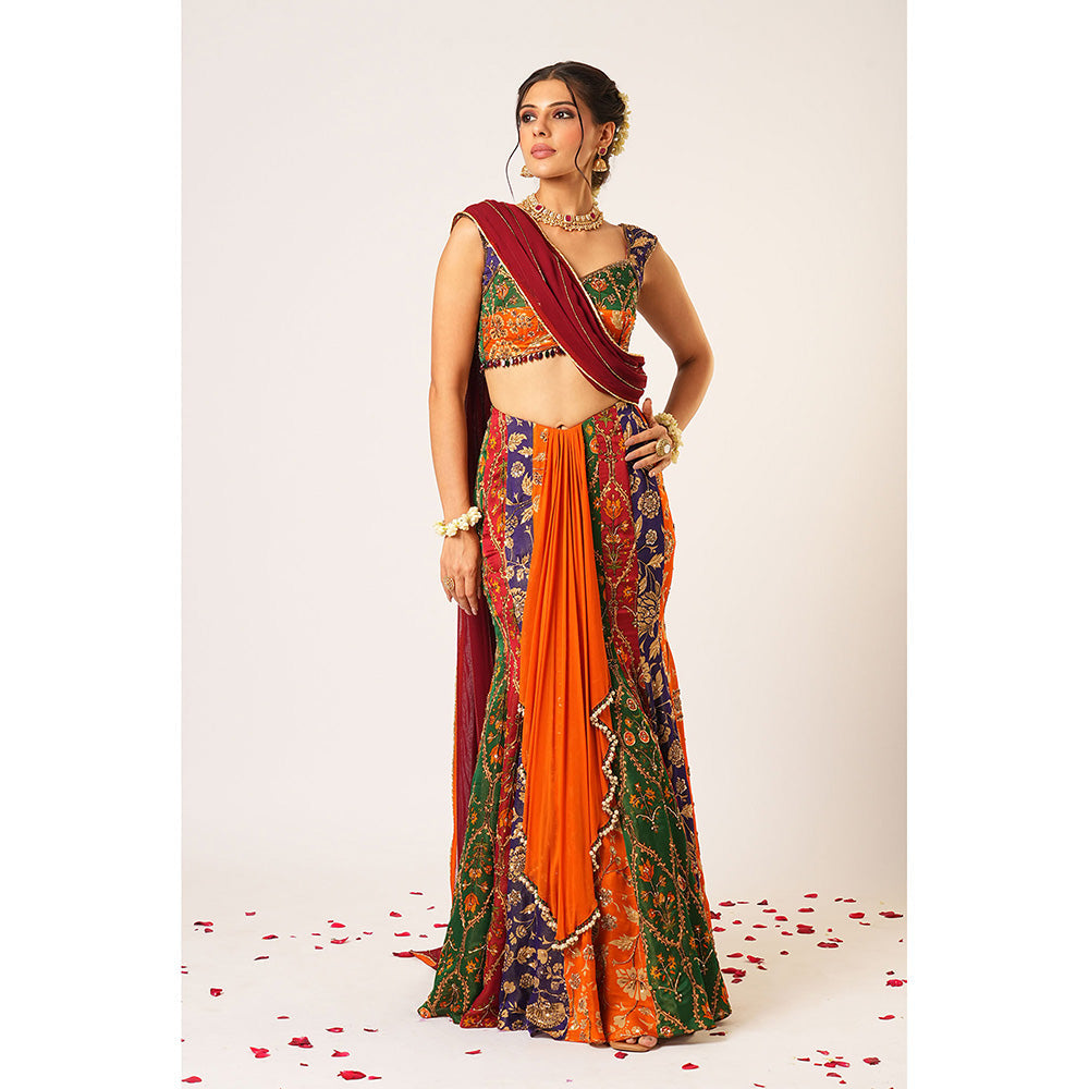 Aayushi Maniar Multi-Colour Amrapali Lehenga with Blouse, Dupatta and Belt (Set of 4)
