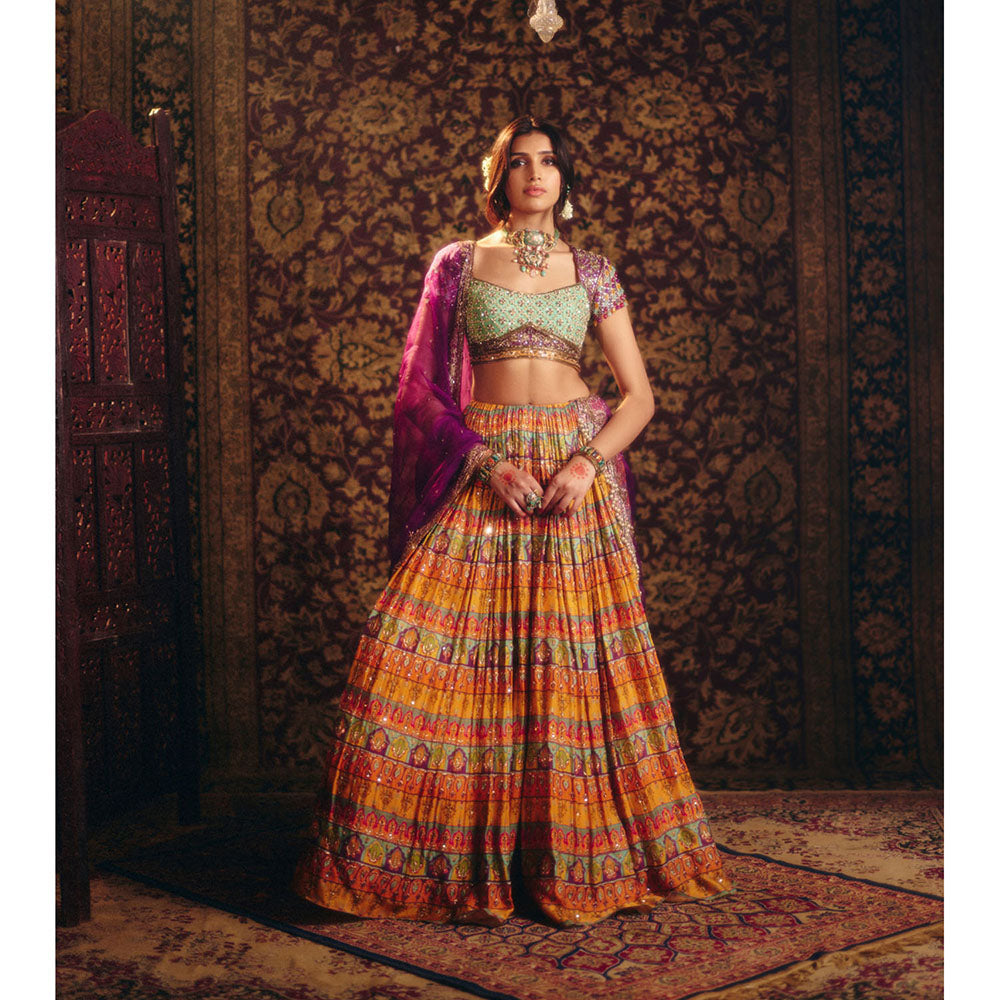 Aayushi Maniar Yellow Shakuntala Lehenga with Blouse and Dupatta (Set of 3)