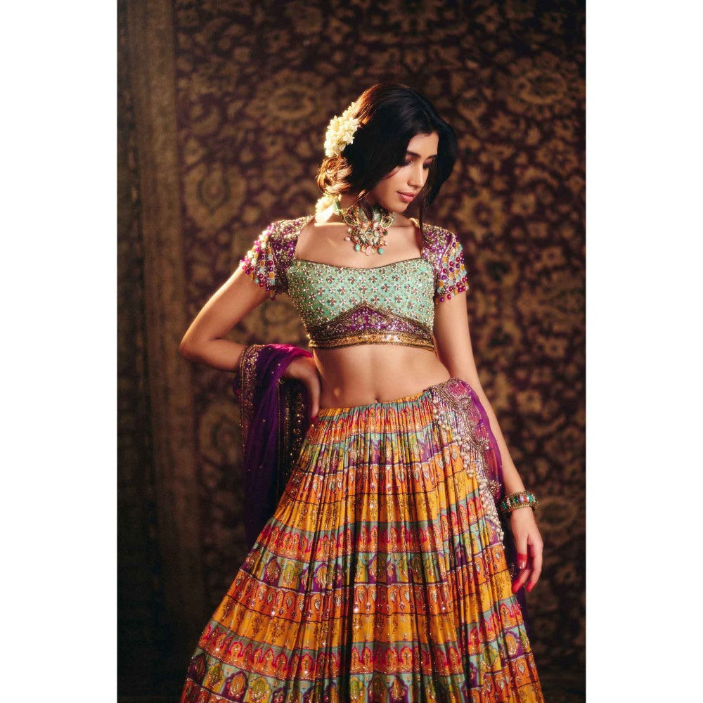 Aayushi Maniar Yellow Shakuntala Lehenga with Blouse and Dupatta (Set of 3)