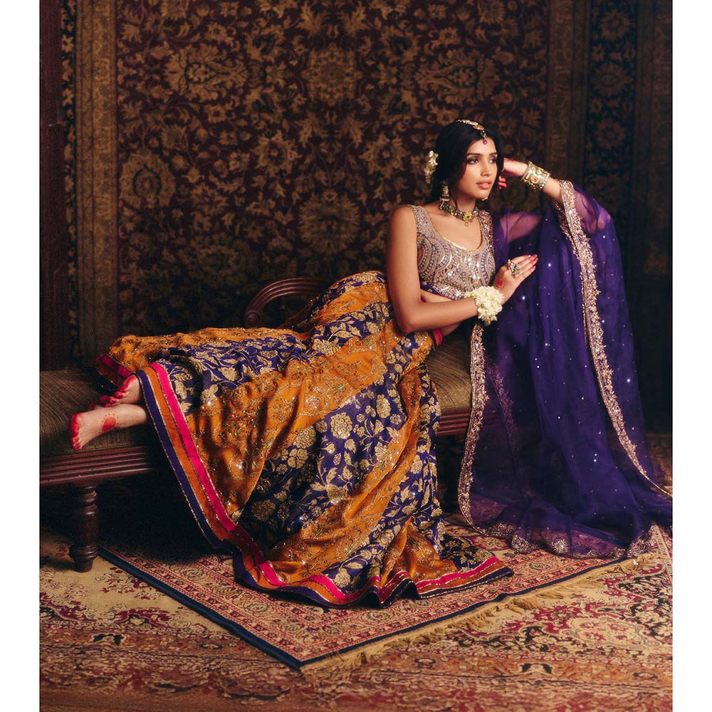 Aayushi Maniar Blue Menaka Lehenga with Blouse and Dupatta (Set of 3)