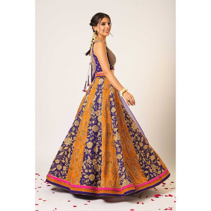 Aayushi Maniar Blue Menaka Lehenga with Blouse and Dupatta (Set of 3)
