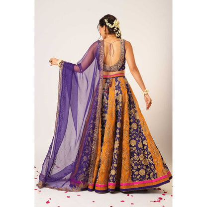 Aayushi Maniar Blue Menaka Lehenga with Blouse and Dupatta (Set of 3)