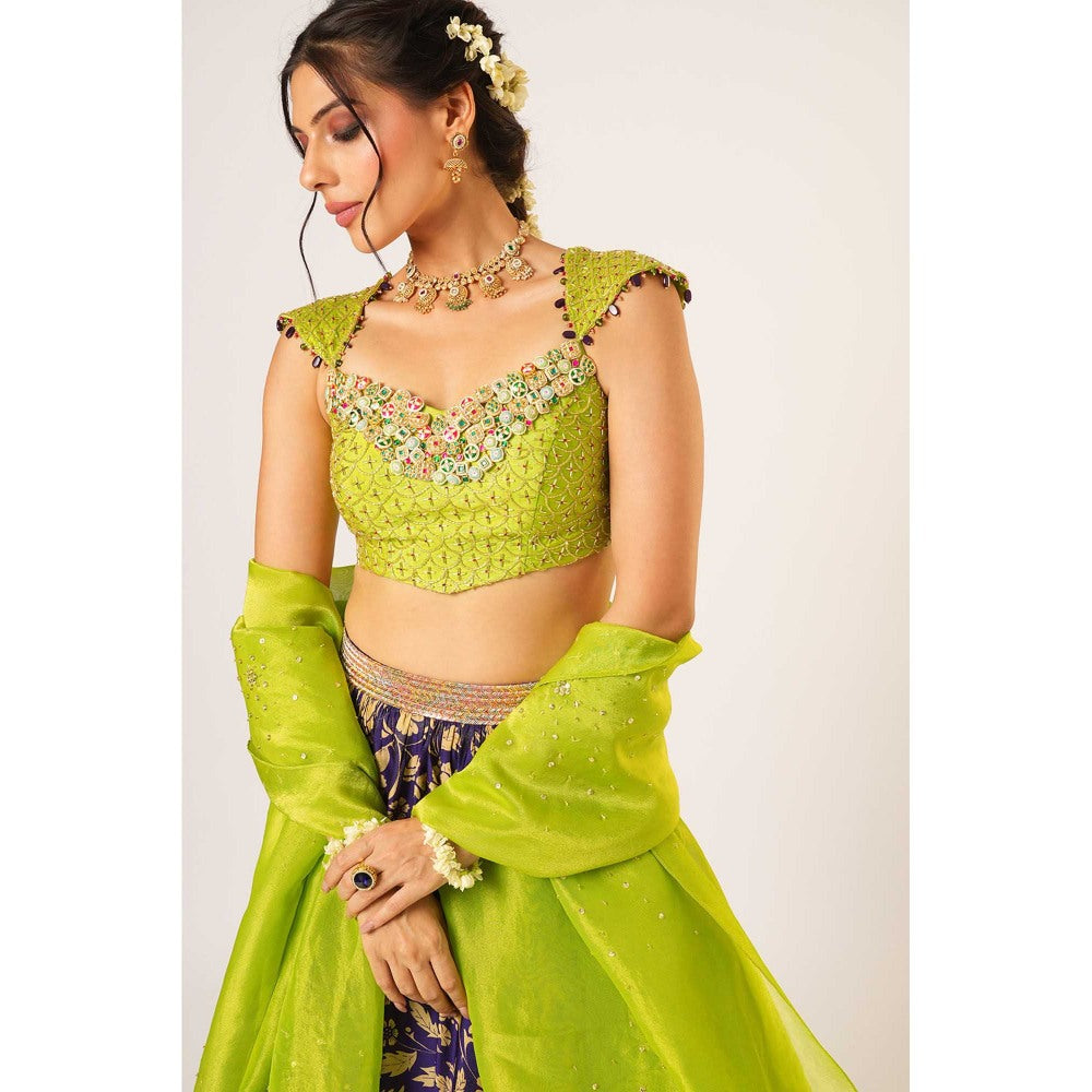 Aayushi Maniar Green Maitreyi Lehenga with Blouse and Dupatta (Set of 3)
