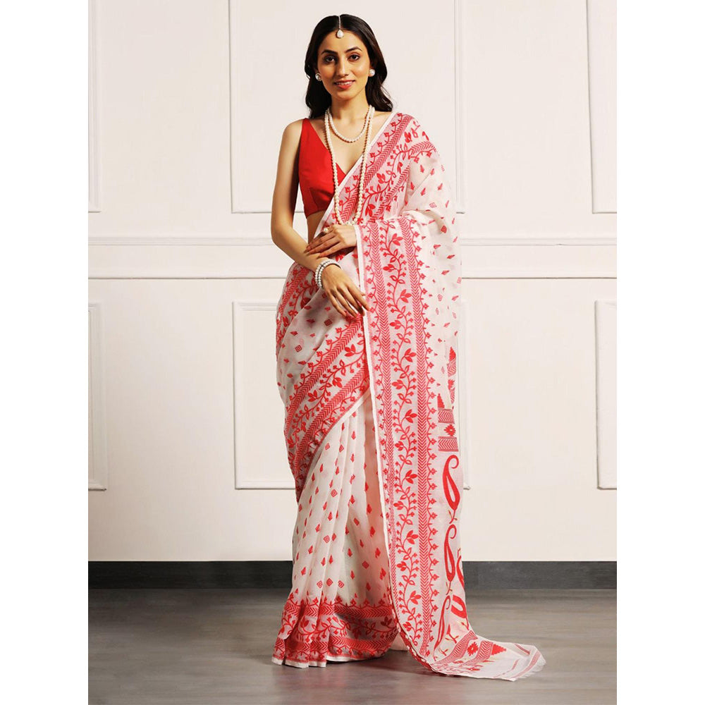 Aditri Handloom Jamdani On Resham Silk Saree with Running Blouse