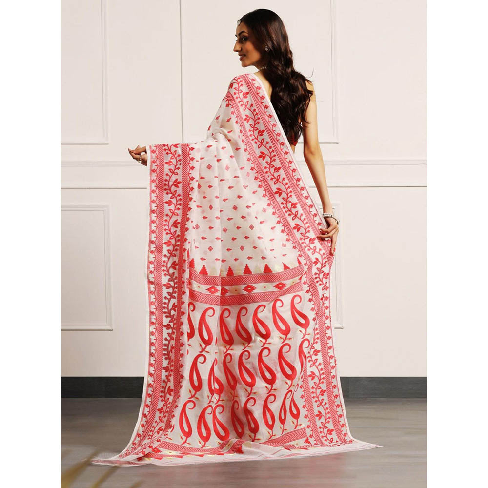 Aditri Handloom Jamdani On Resham Silk Saree with Running Blouse