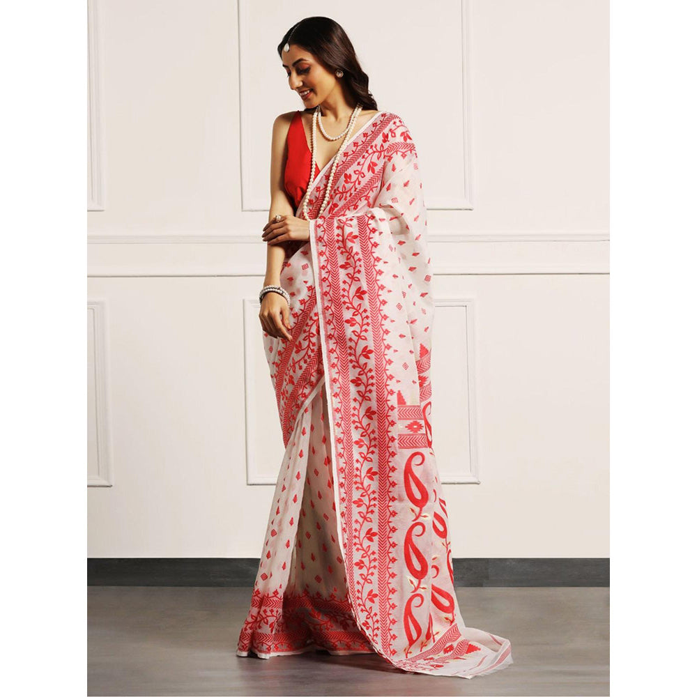 Aditri Handloom Jamdani On Resham Silk Saree with Running Blouse