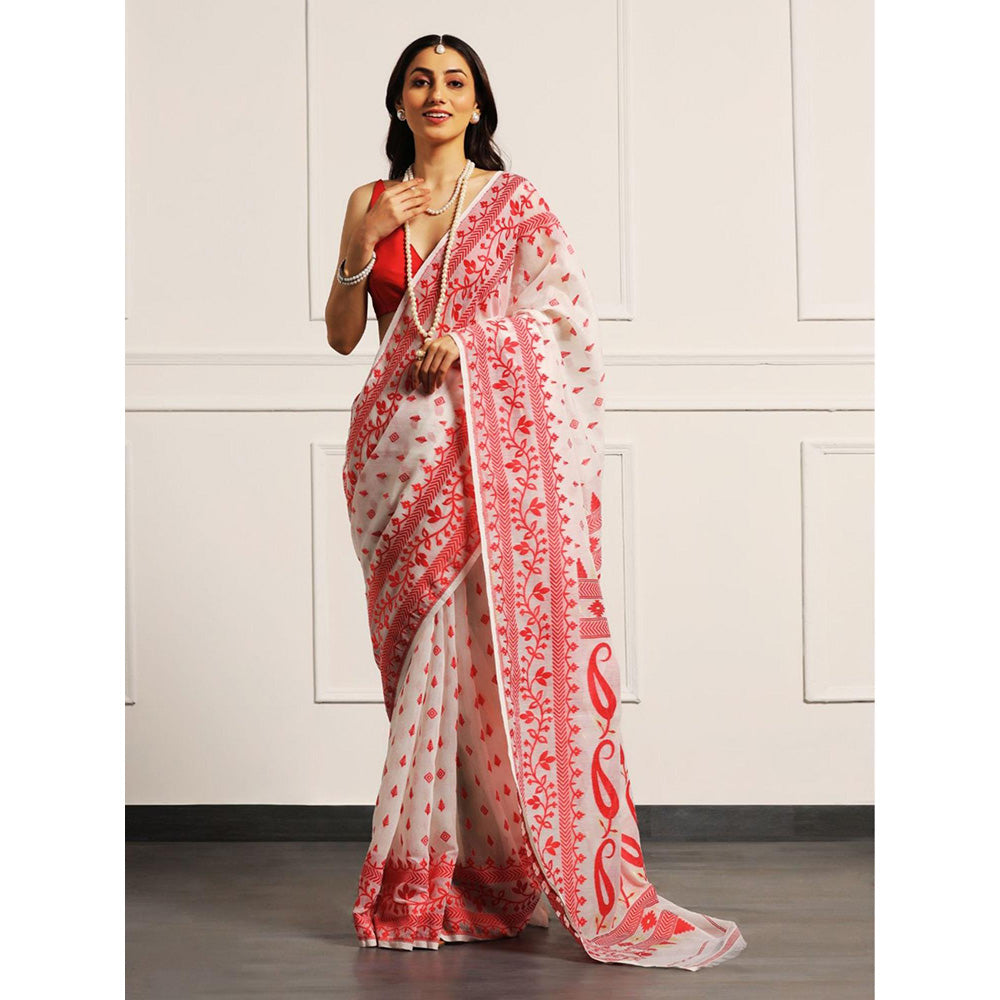 Aditri Handloom Jamdani On Resham Silk Saree with Running Blouse