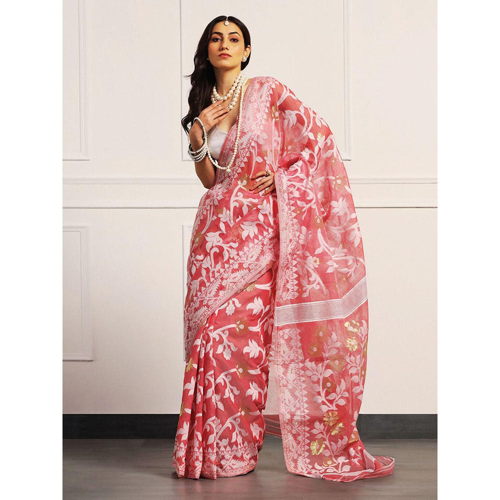 Aditri Handloom Jamdani On Resham Silk Saree with Running Blouse