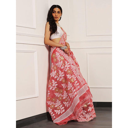 Aditri Handloom Jamdani On Resham Silk Saree with Running Blouse