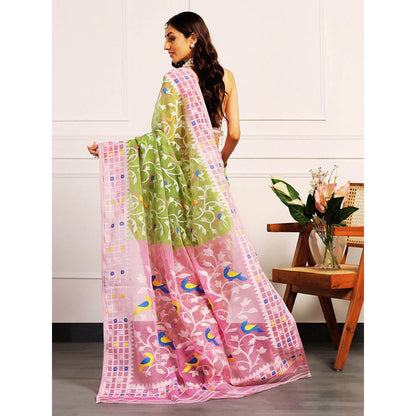 Aditri Handloom Jamdani On Resham Silk Saree with Running Blouse