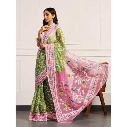 Aditri Handloom Jamdani On Resham Silk Saree with Running Blouse