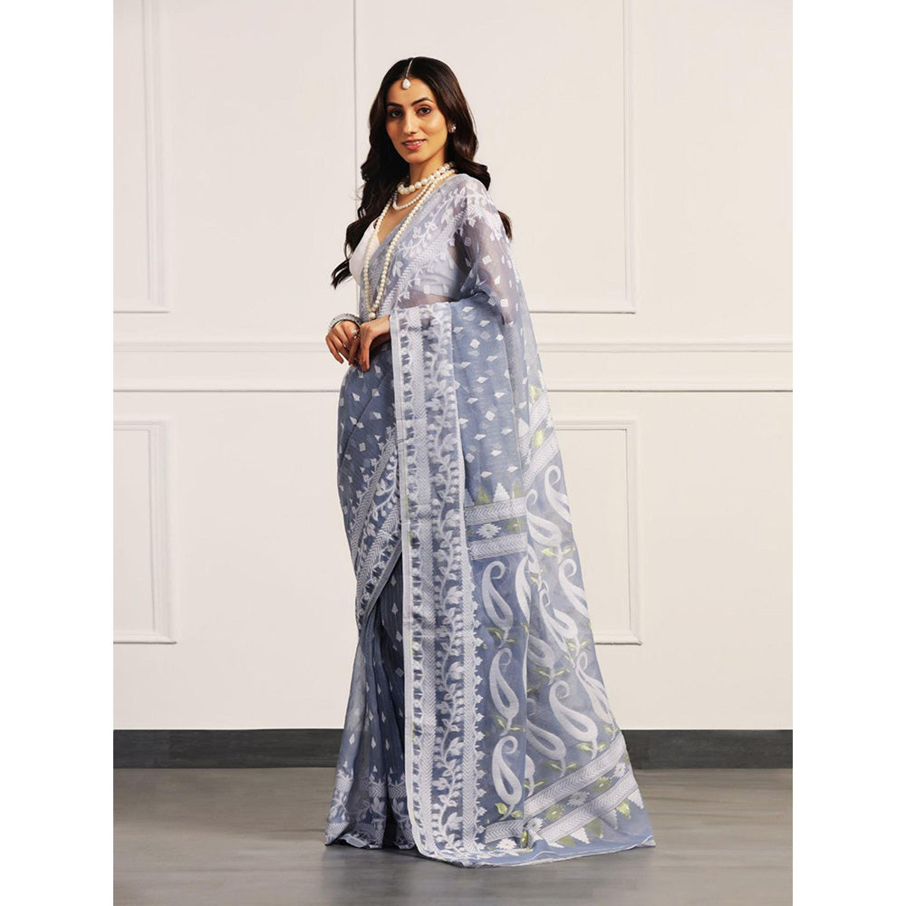 Aditri Handloom Jamdani On Resham Silk Saree with Running Blouse