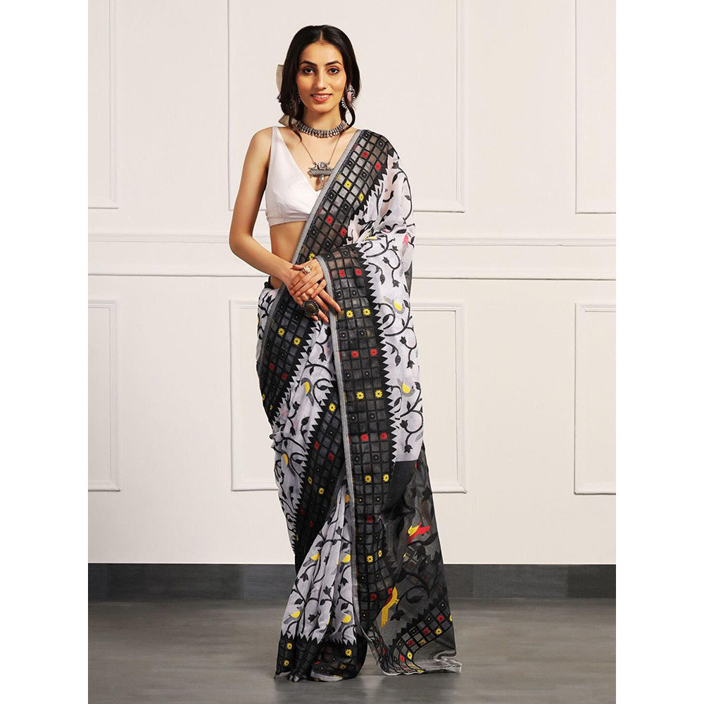 Aditri Handloom Jamdani On Resham Silk Saree with Running Blouse