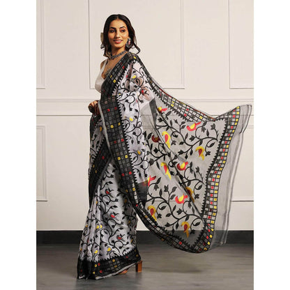 Aditri Handloom Jamdani On Resham Silk Saree with Running Blouse