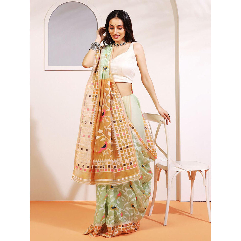 Aditri Handloom Jamdani On Resham Silk Saree with Running Blouse