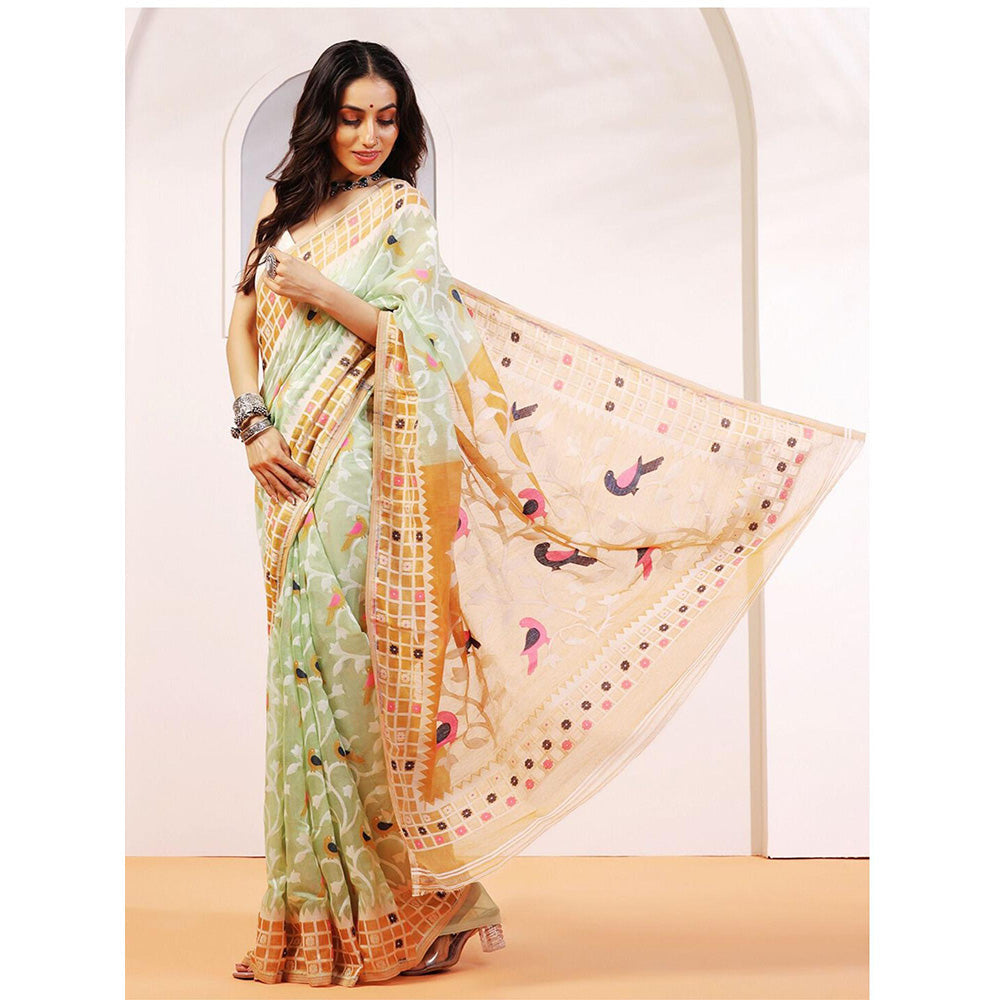 Aditri Handloom Jamdani On Resham Silk Saree with Running Blouse