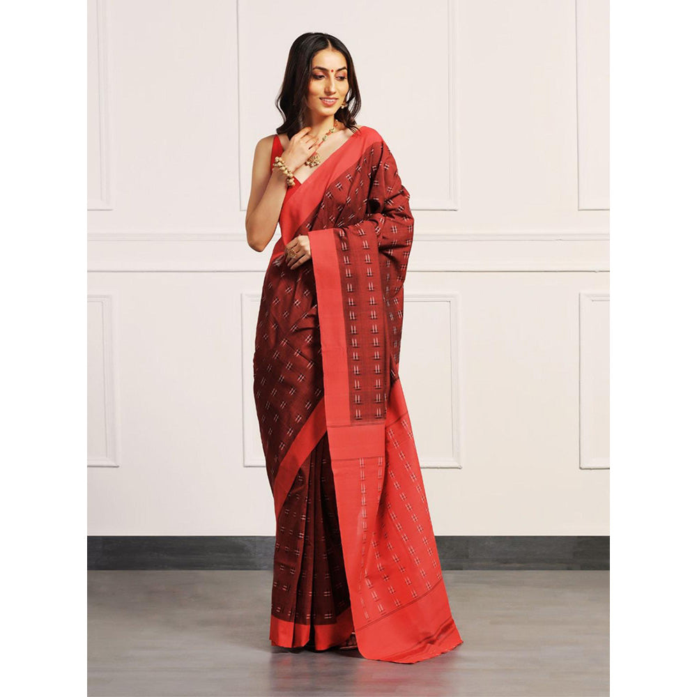 Aditri Handloom Ikat On Gas Mercerised Cotton Saree with Without Blouse