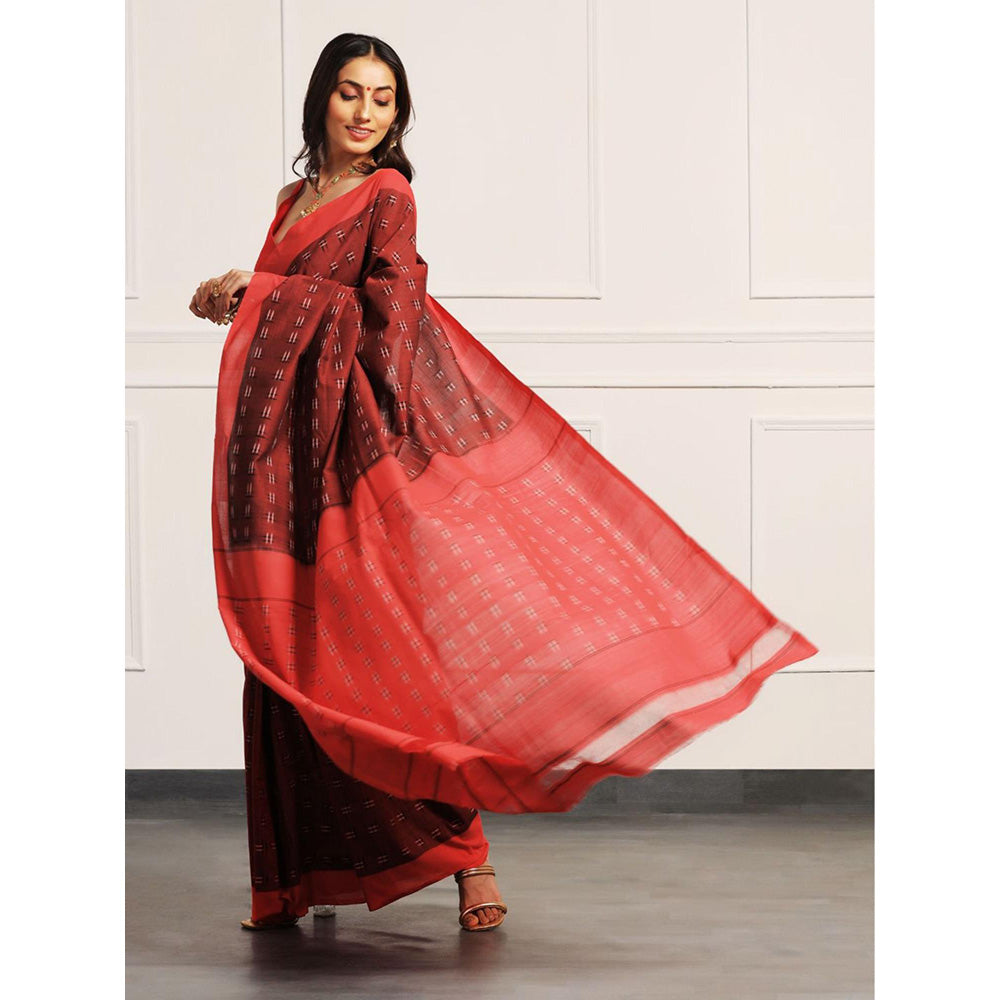 Aditri Handloom Ikat On Gas Mercerised Cotton Saree with Without Blouse